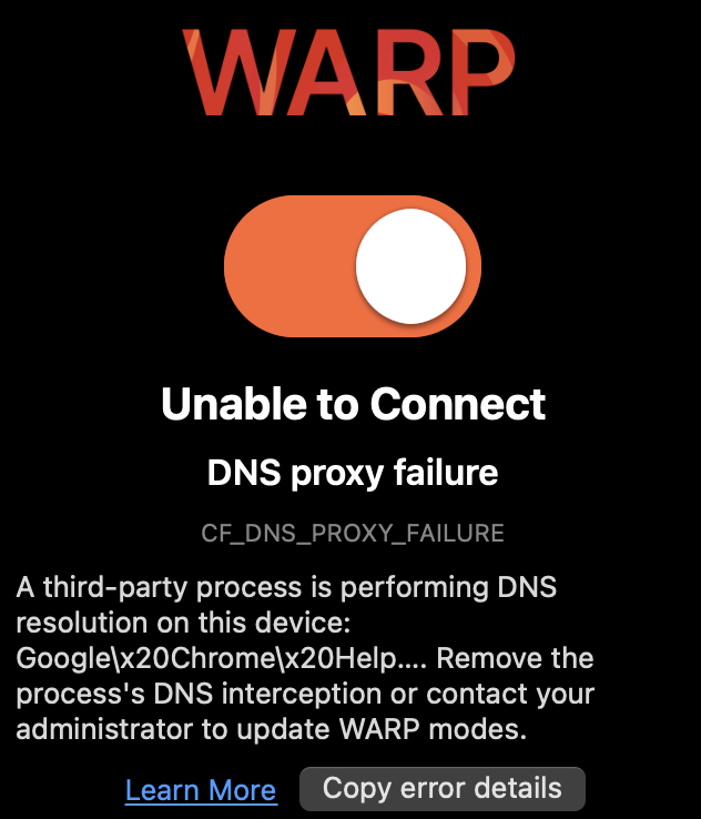 &ldquo;DNS Proxy Failure&rdquo; error in WARP
